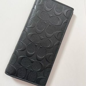 Coach Men Breast pocket long black embossed leather Wallet - $250 MSRP